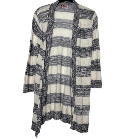 Striped Sweater Womens XL Navy and White Cardigan Long Sleeve Knit Open Top - Picture 1 of 12